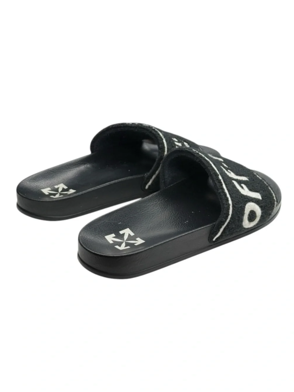 Off-White ➜ Logo Embroidered Terry Slides ➜ Black ➜ 44  10.5D 11D Virgil Abloh